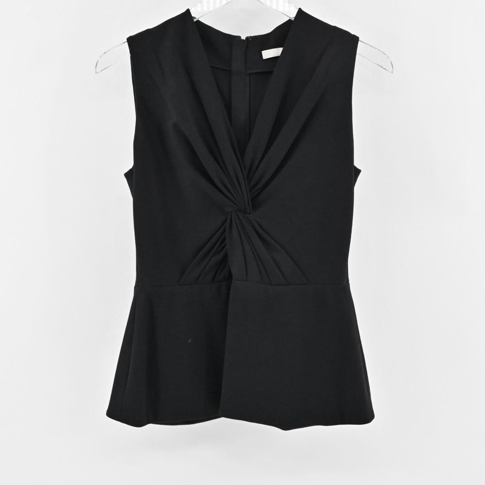Jason Wu Twist Front Peplum Top Womens Size 6 Black Sleeveless Quiet Luxury Chic
